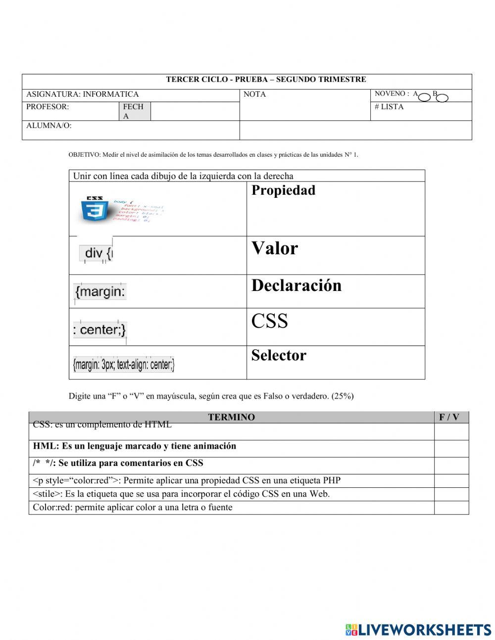 Examen css worksheet | Live Worksheets