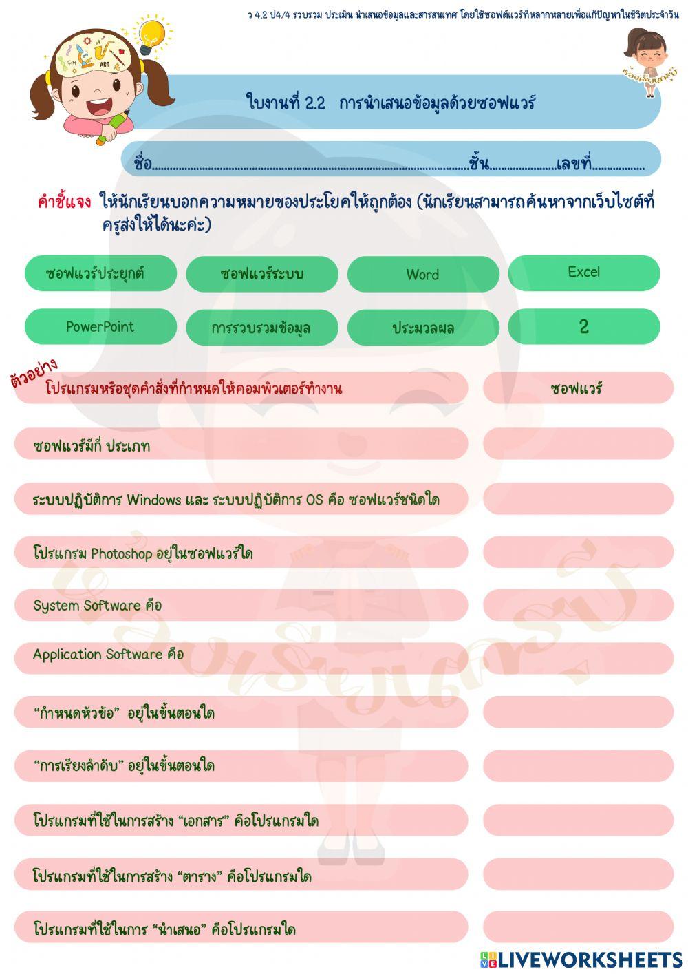 ใบงานที่ 2.2 การนำเสนอข้อมูลด้วยซอฟแวร์