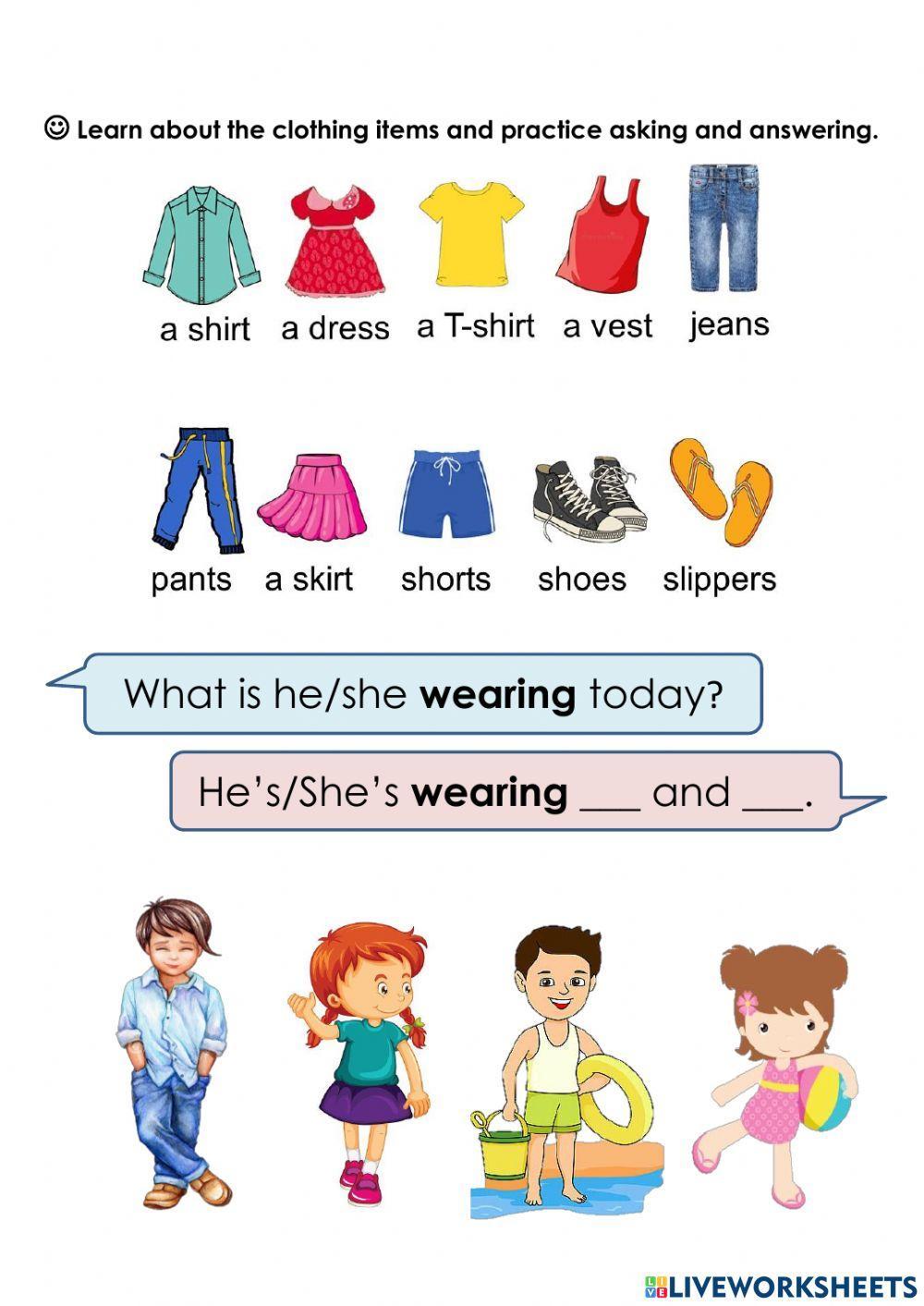 What is he wear⦠| Free Interactive Worksheets | 1186551
