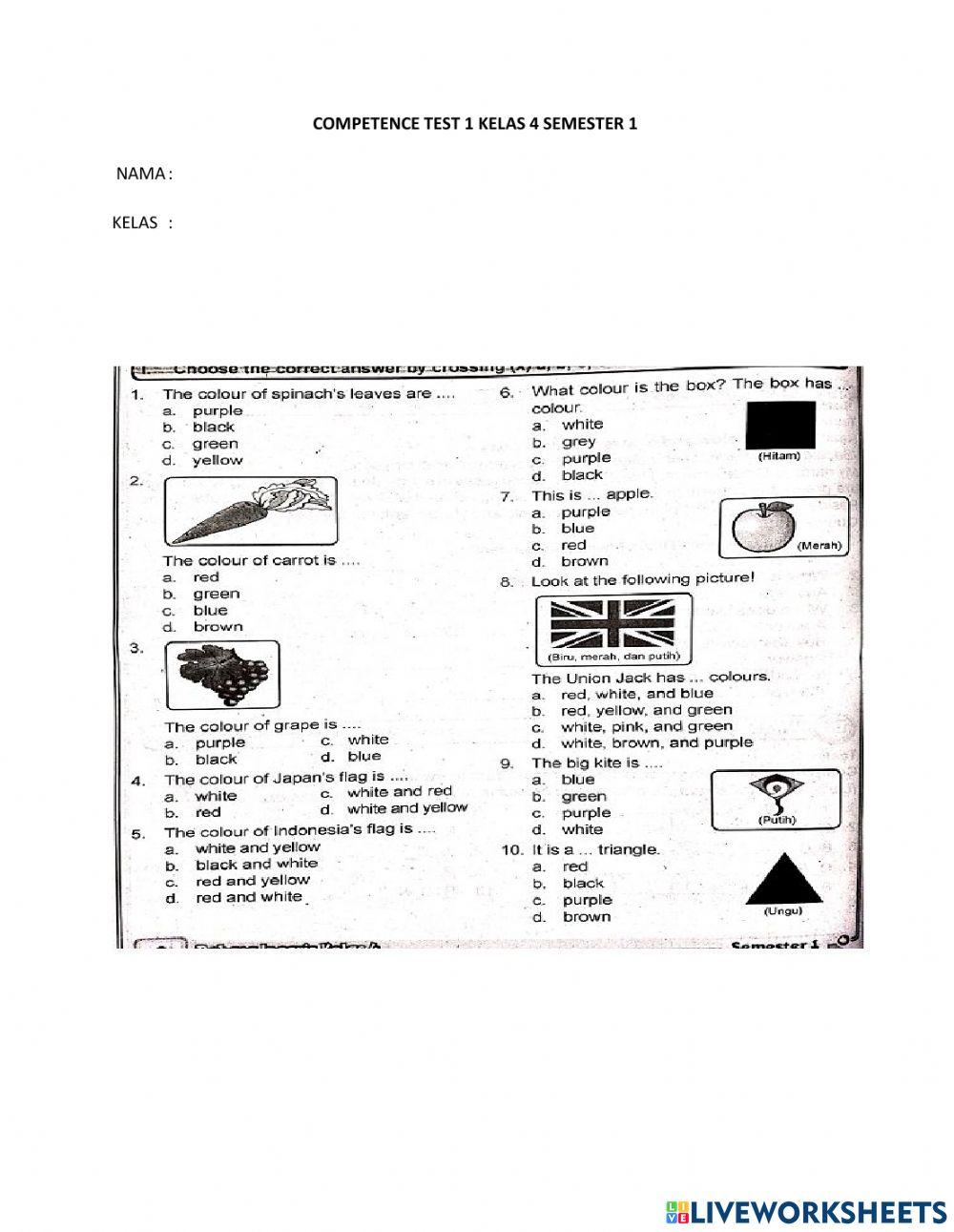 COMPETENCE TEST 1 KELAS 4