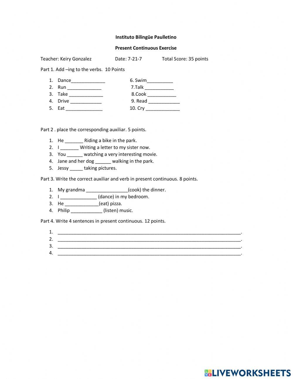 Present Continuous Exercise