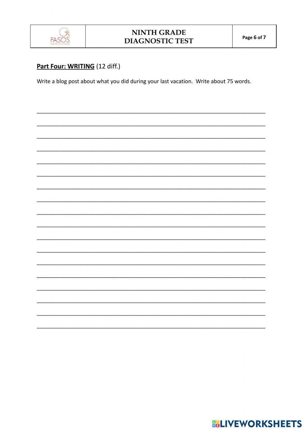 9th Grade Diagnostic Test