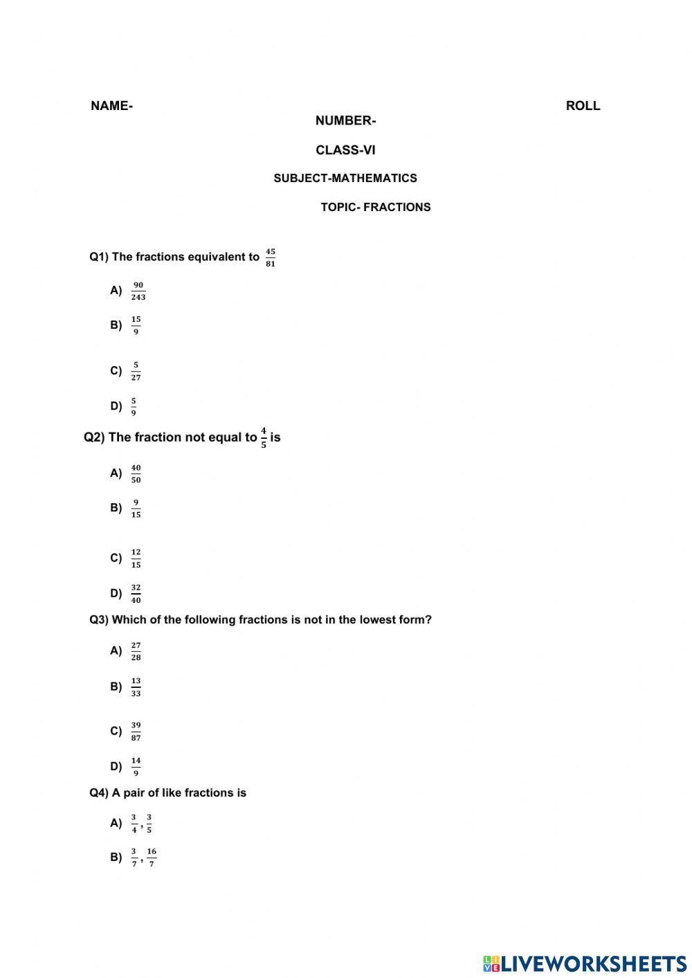 Multiple choice questions