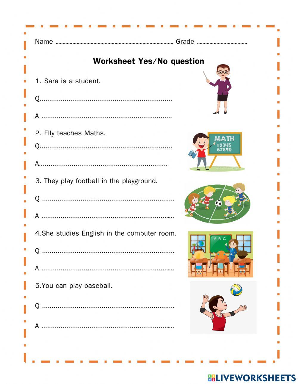 Yes no question interactive worksheet | Live Worksheets