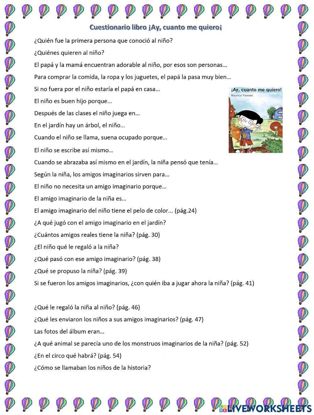 Preguntas libro: ¡Ay, cuanto me quiero!