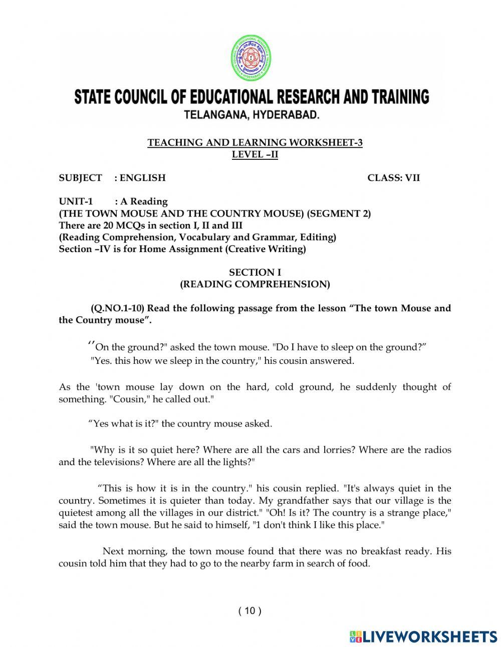 Class VII - Unit - 1 - Worksheet - 3