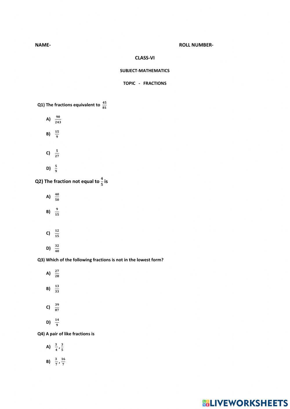 Multiple choice questions