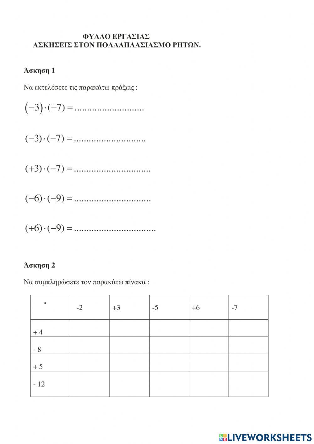 Πολλαπλασιασμός ρητών αριθμών