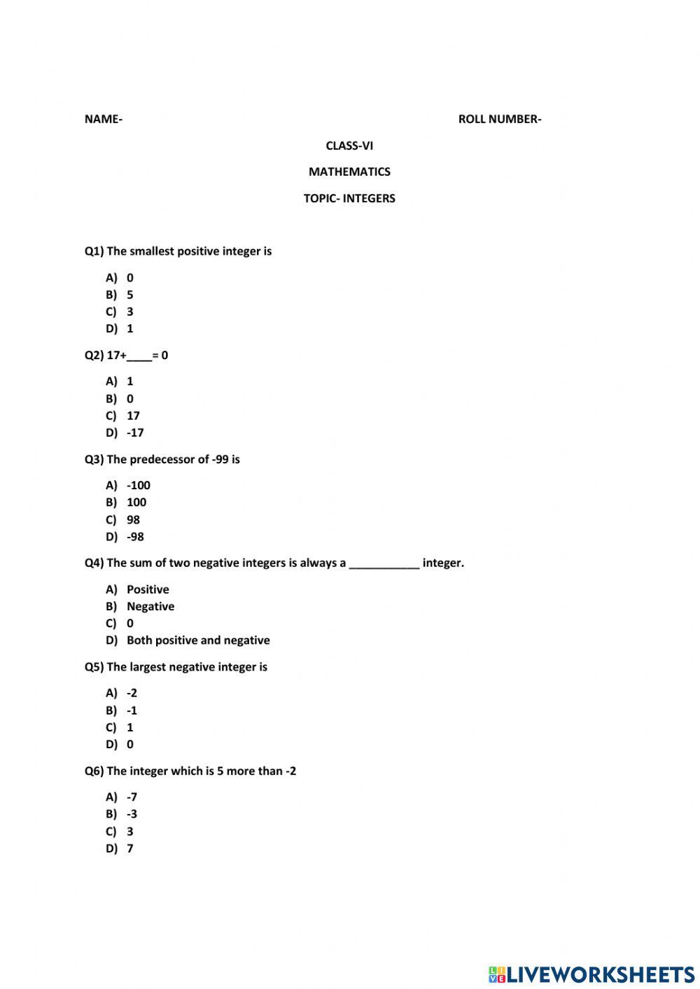 Multiple choice questions