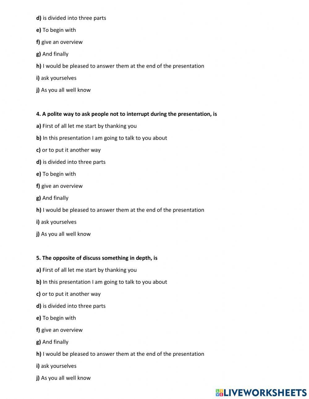 Exercises on business presentation