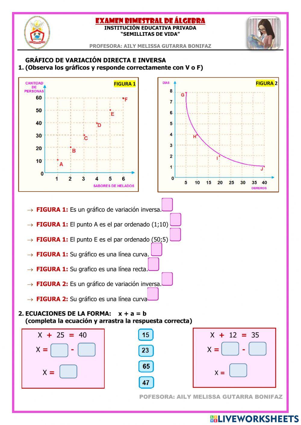 Evaluación bimestral de Álgebra