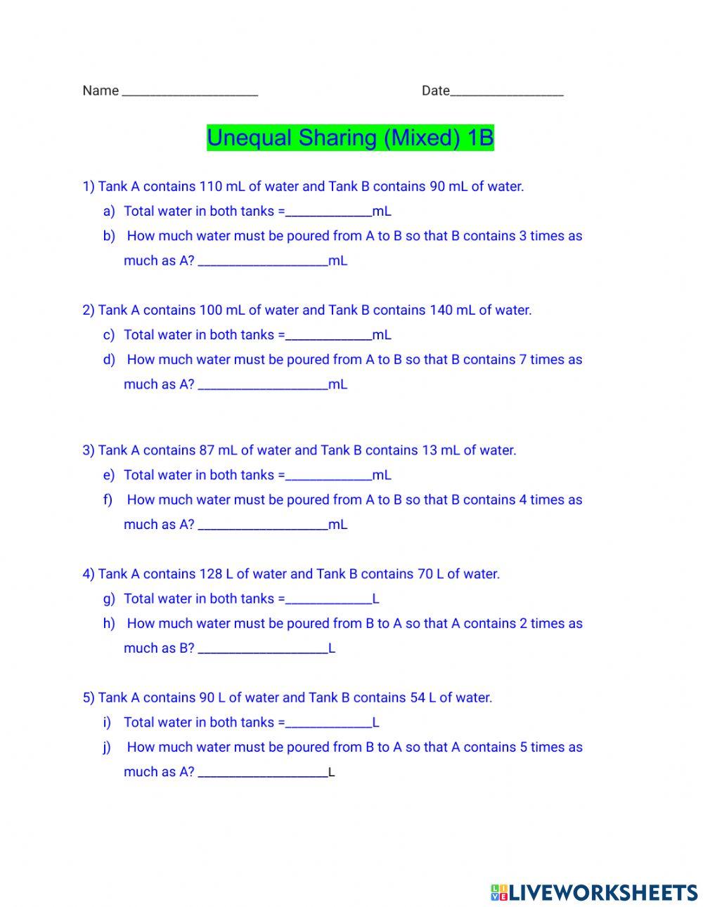 Unequal Sharing (Mixed) 1B