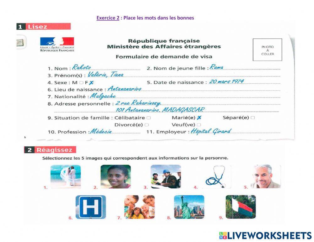 Formulaire demande de visa