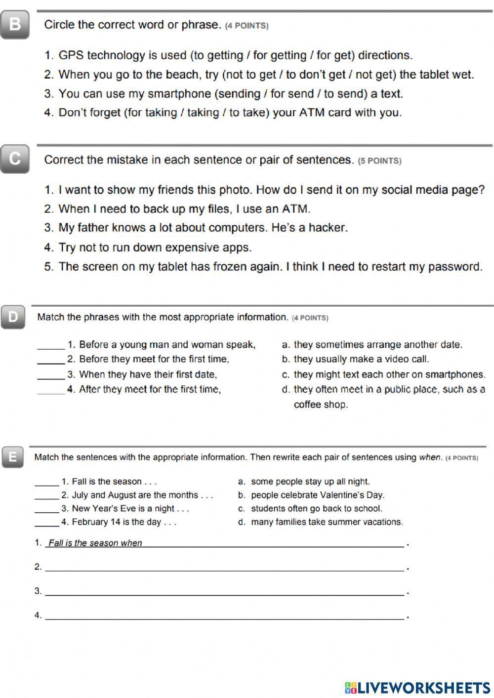 Interchange 2 -GRAMMAR activity - units 3 to 8