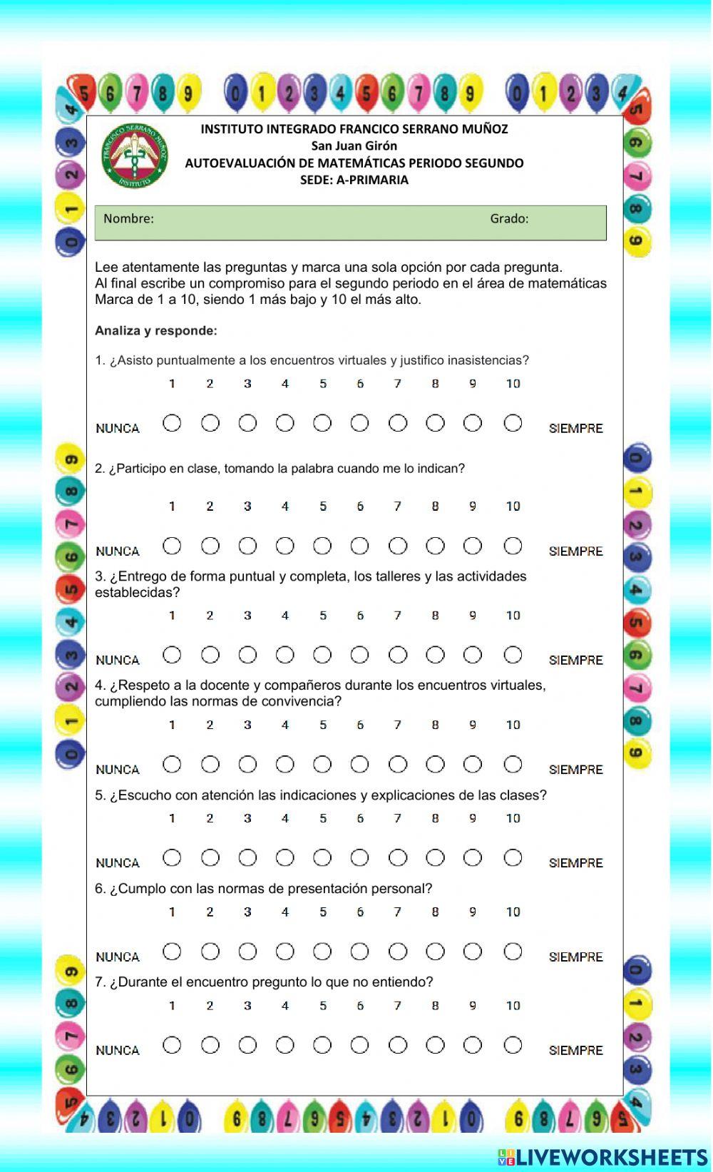 Taller de autoevaluaciòn de àrea