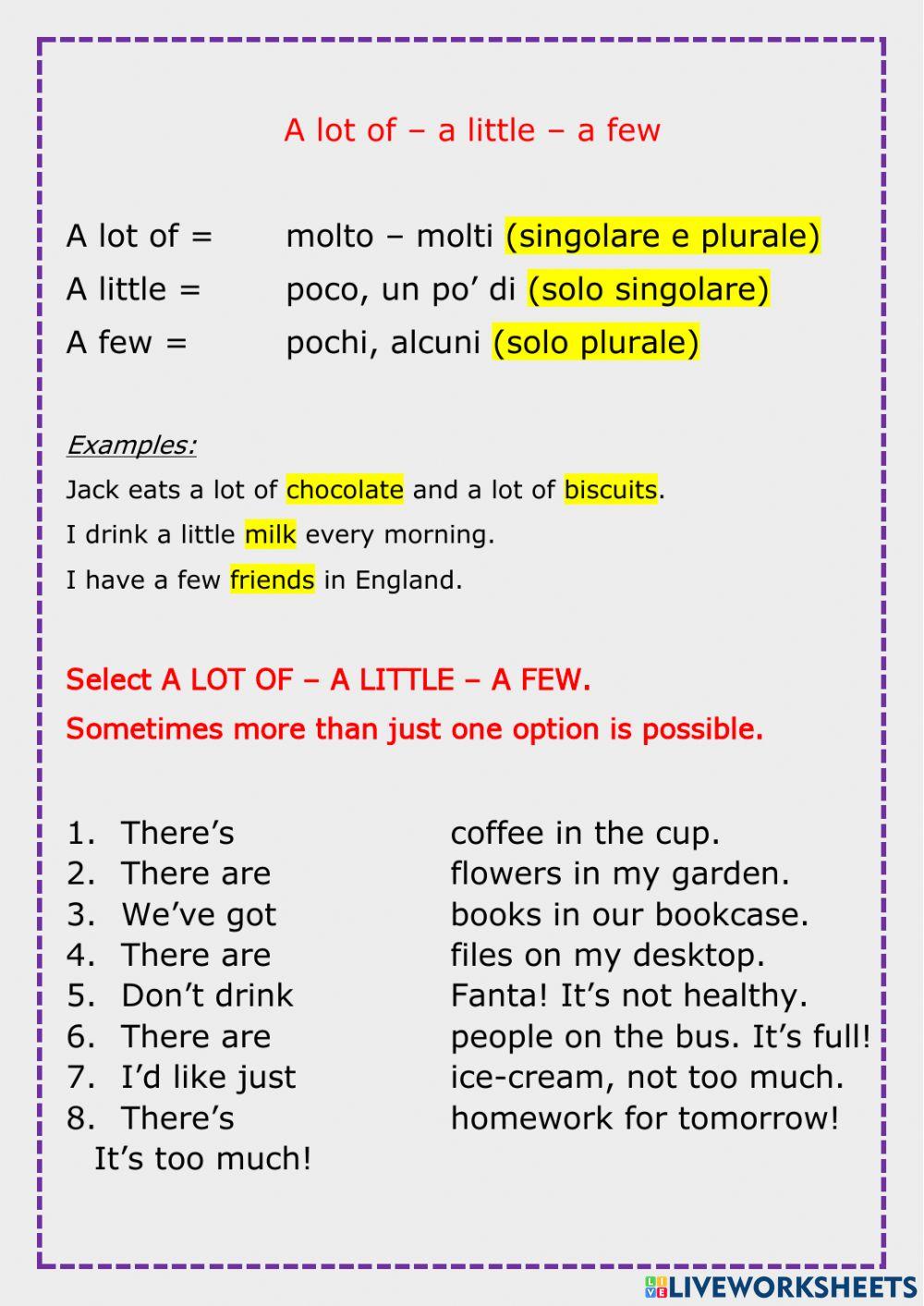 a lot of - a little - a few