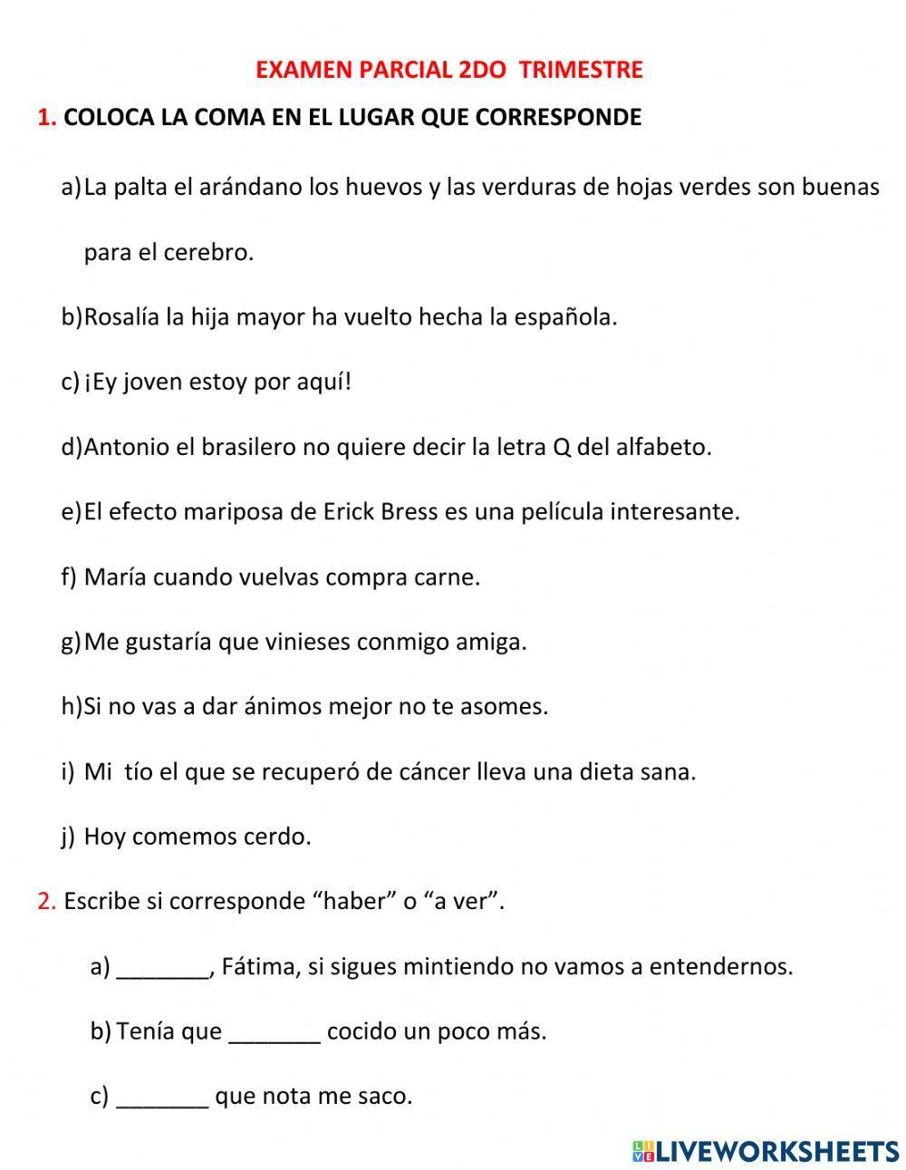 Evaluación parcial 2do trimestre 1ro de Secundaria