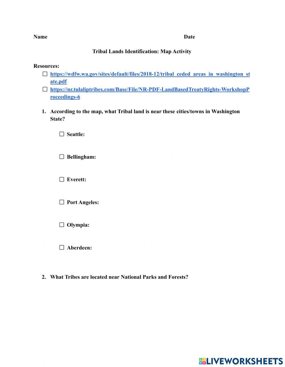Tribal Lands Identification Activity Tribal Lands Identification Activity