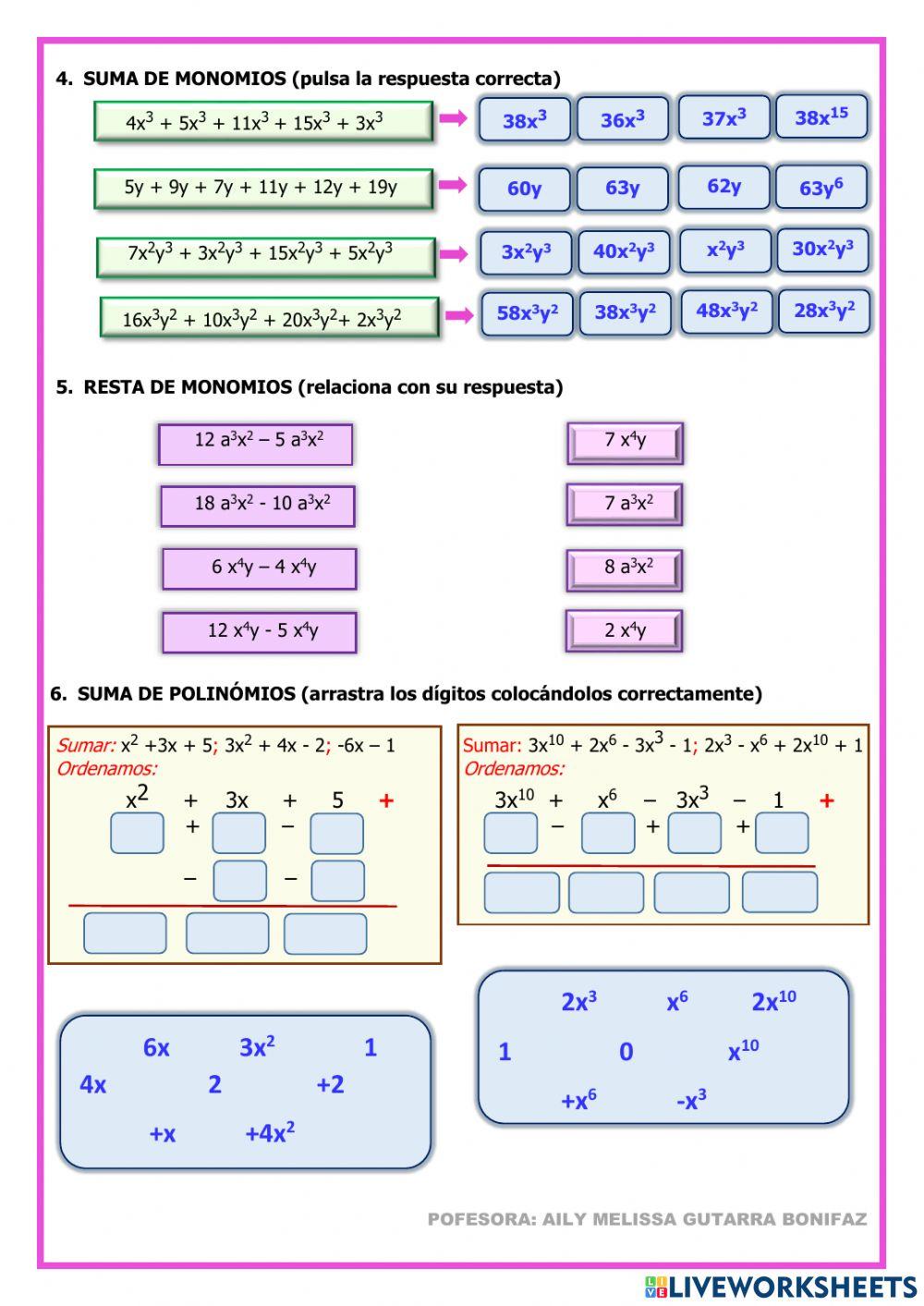 Evaluación bimestral de Álgebra