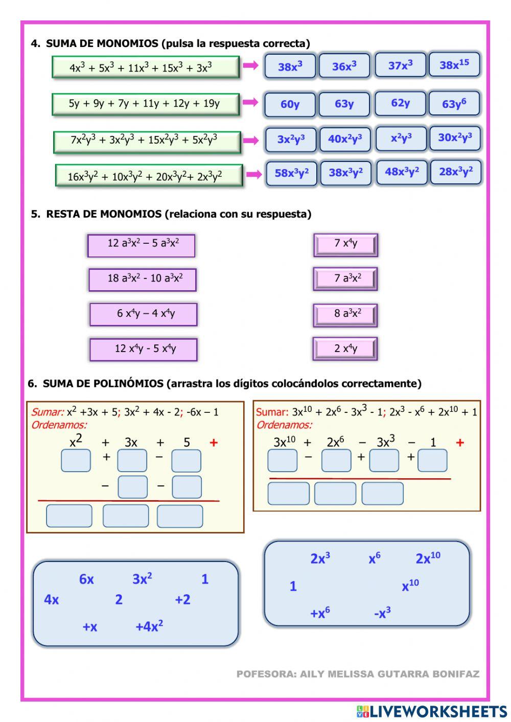 Evaluación bimestral de Álgebra