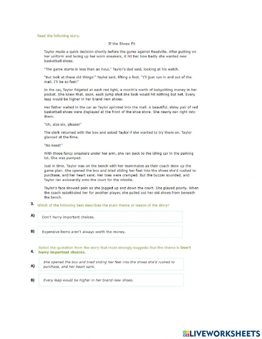 Reading Comprehension Main Theme