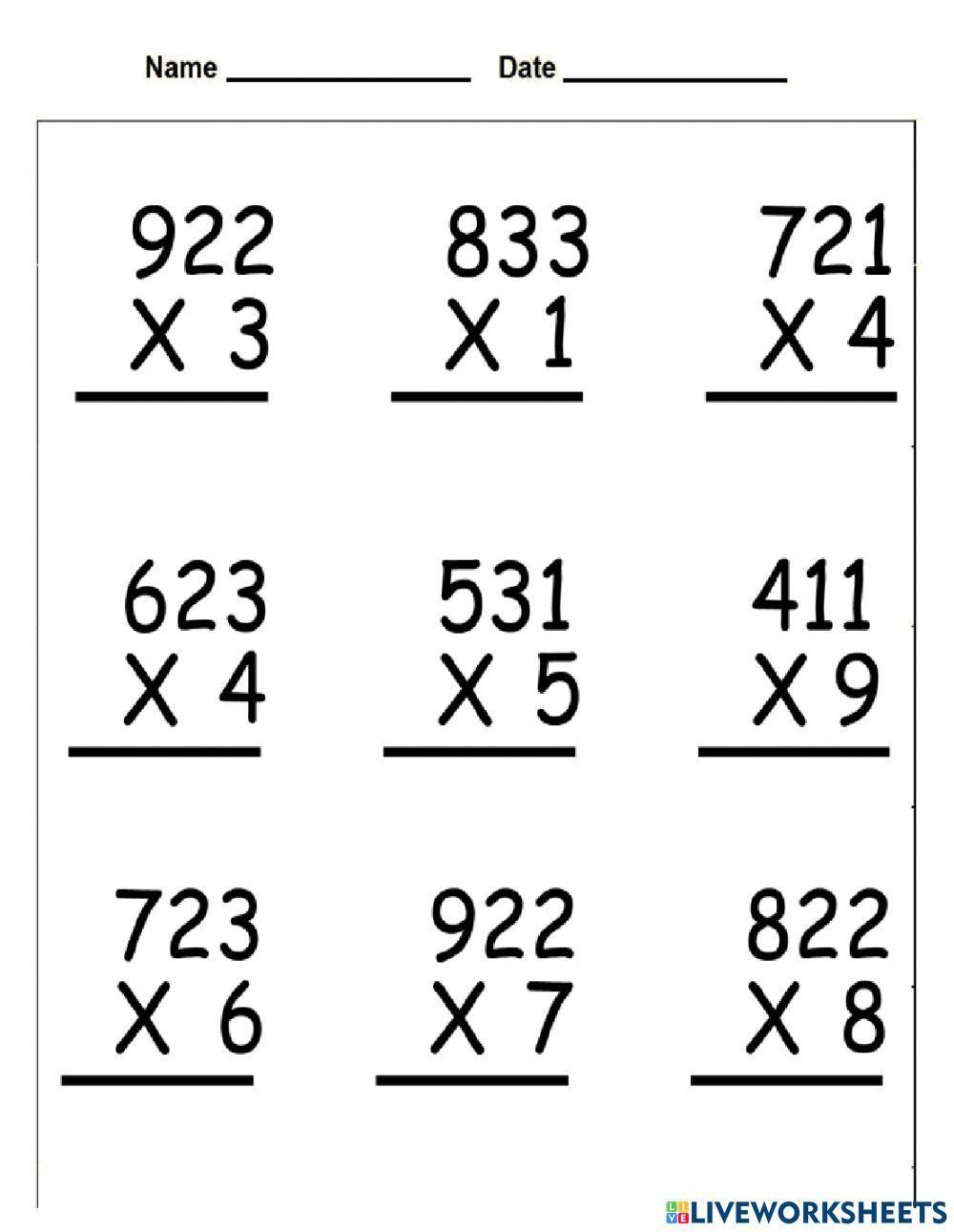 Multiplication with regrouping | Live Worksheets