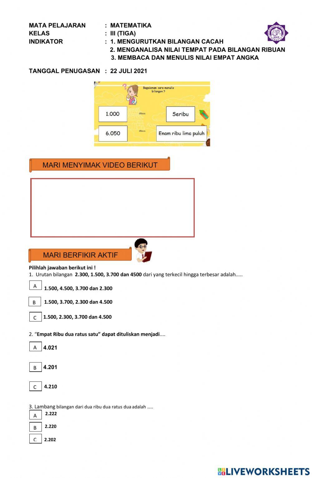 Sifat-sifat Operasional Bilangan Cacah