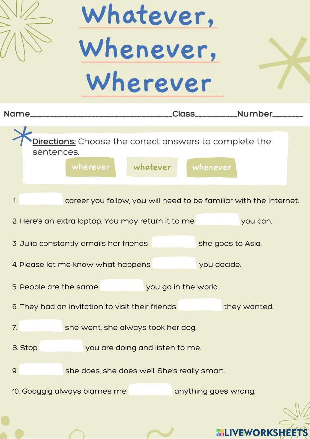 Exercise unit 3 Whatever whenever wherever online exercise for Live Exercise unit 3 Whatever whenever wherever online exercise for Live