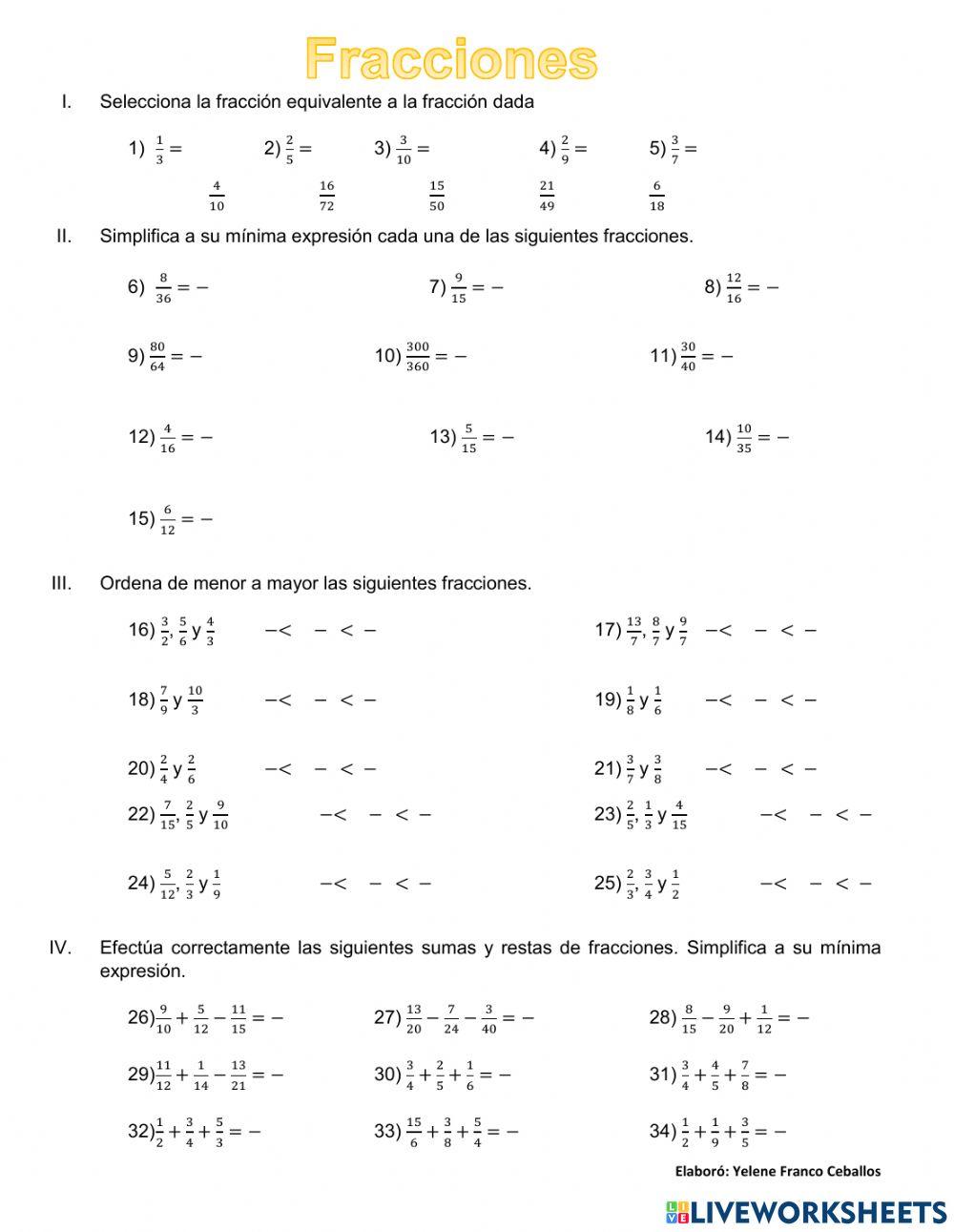 Operaciones con fracciones