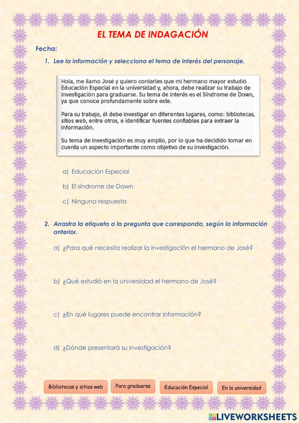 El tema de indagación