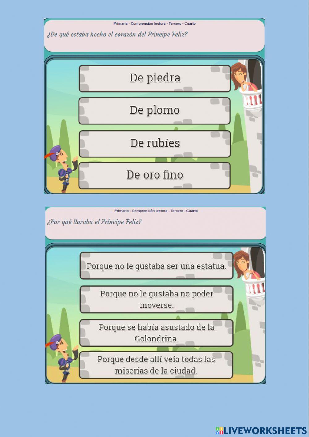 Lectura comprensiva (El principe Feliz)