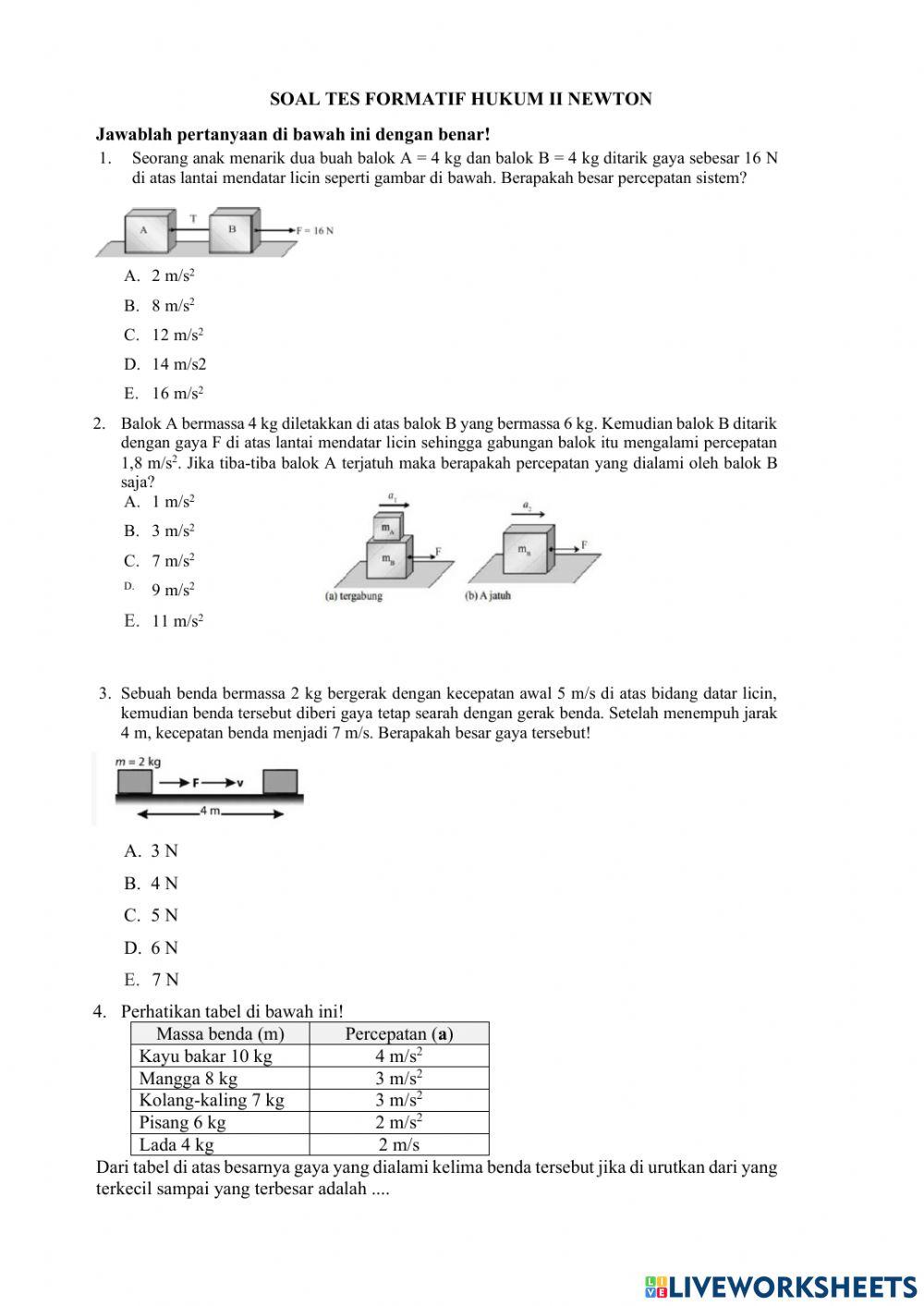 Tes formatif hukum ii newton