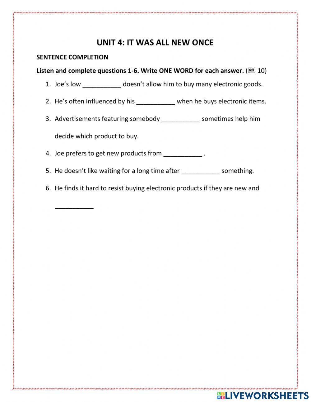 Unit 4: listening wb