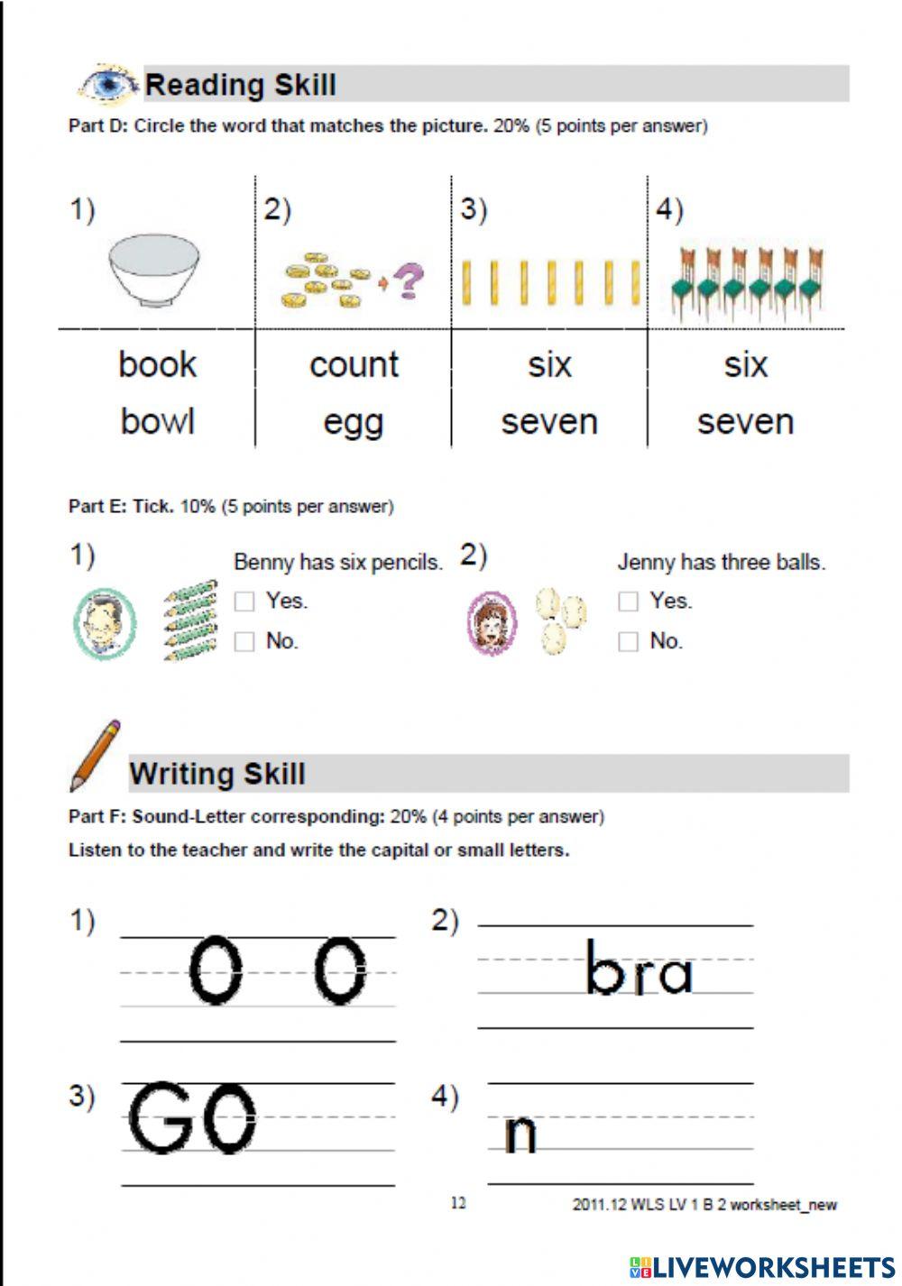 WLS 1 BK 2 L6 閱讀worksheet worksheet | Live Worksheets