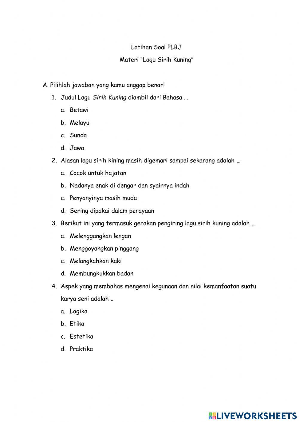 Soal Latihan Lagu Sirih Kuning