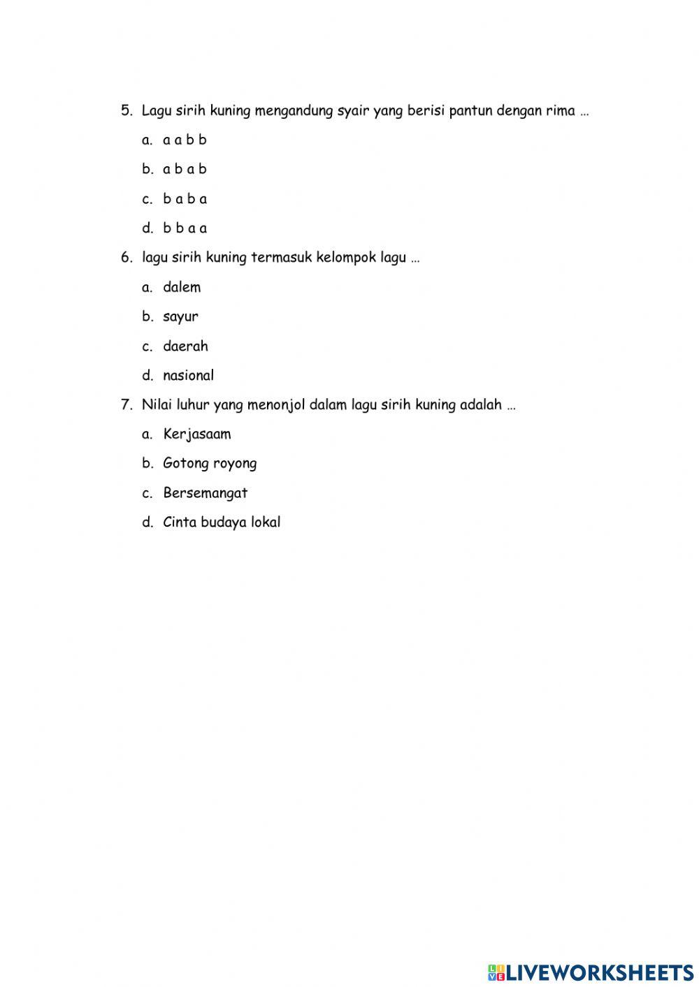 Soal Latihan Lagu Sirih Kuning