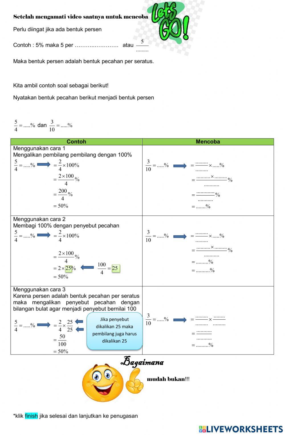 Lkpd materi mengubah pecahan biasa menjadi bentuk persen