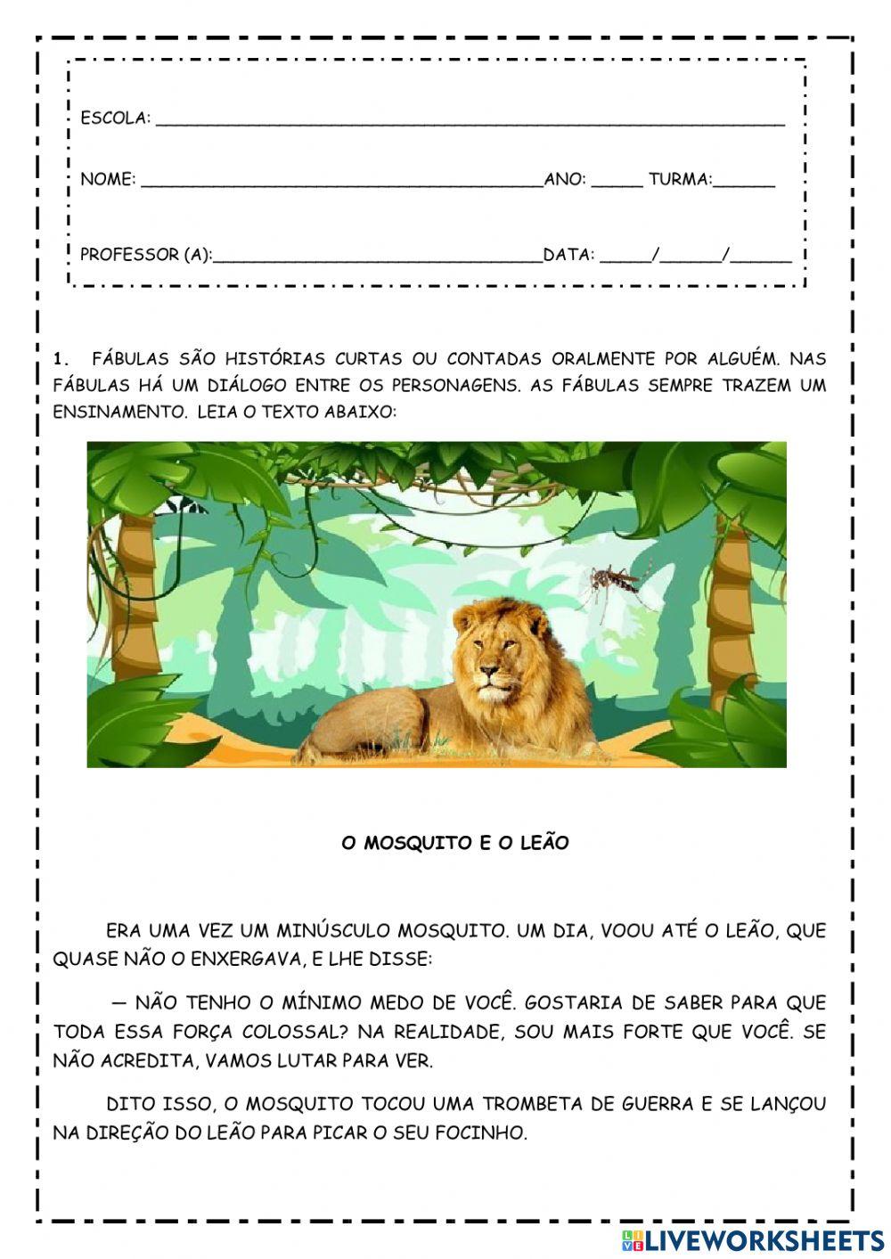 Atividade fábula -o mosquito e o leão-
