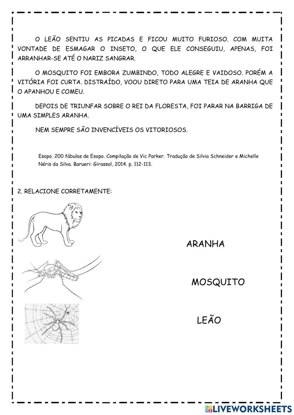 Atividade fábula -o mosquito e o leão-