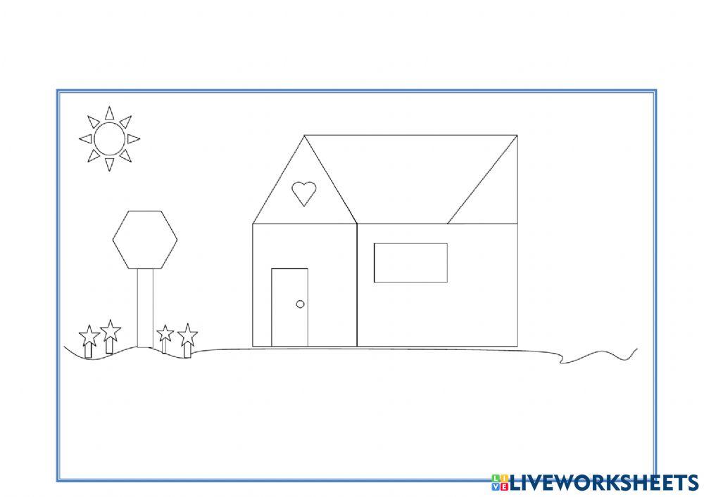 Para colorir o desenho, arraste as figuras de baixo e encaixe nos formatos da tela.
