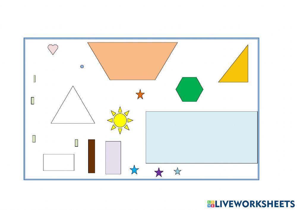 Para colorir o desenho, arraste as figuras de baixo e encaixe nos formatos da tela.