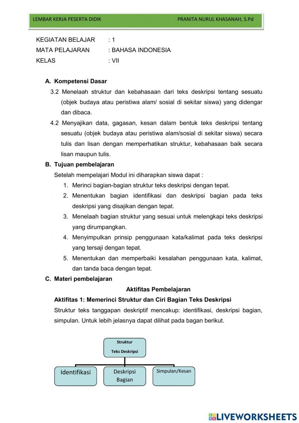 LKPD 3.2 Struktur dan Kebahasaan Teks Deskripsi