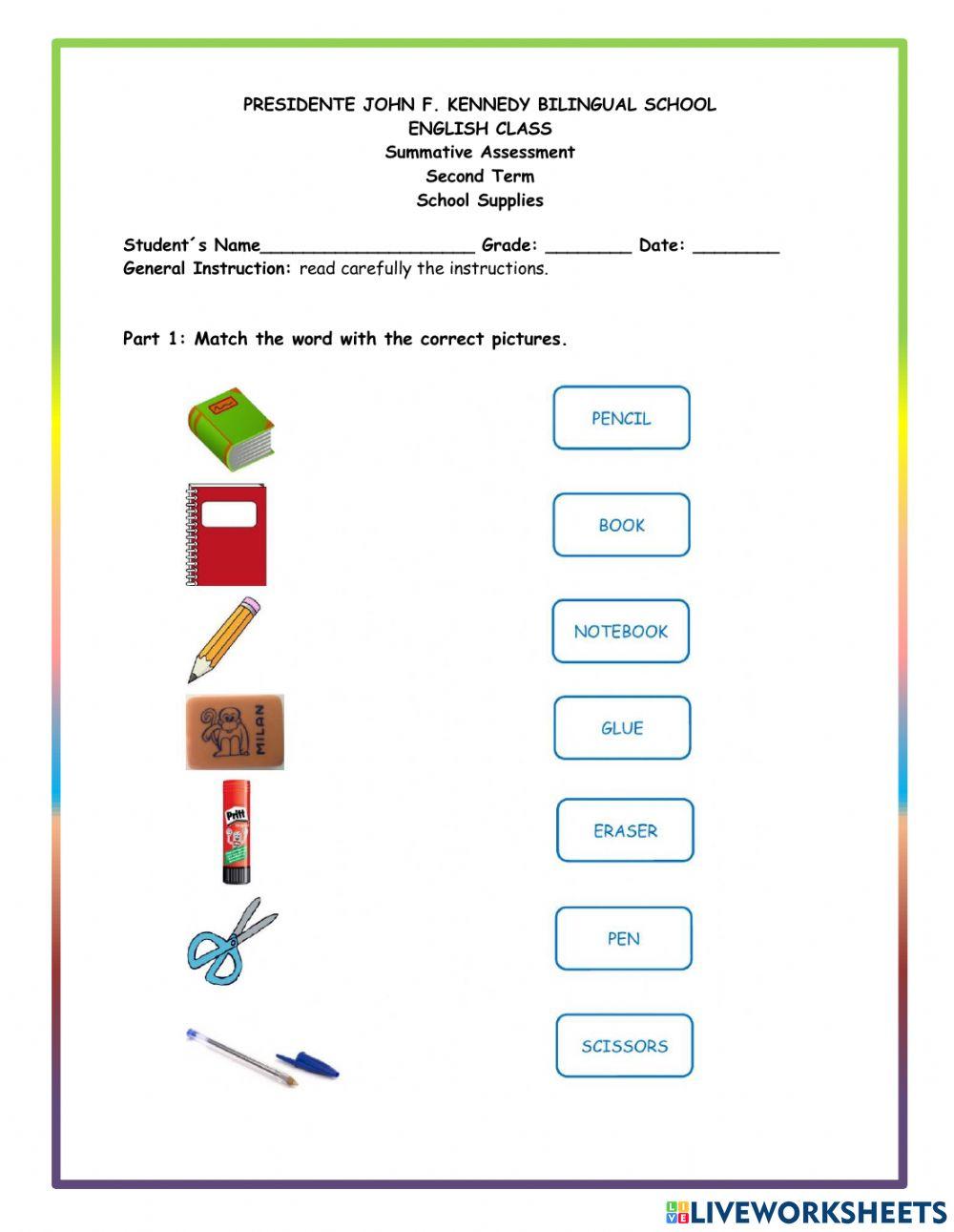 SUMMATIVE ASSESSMENT SCHOOL SUPPLIES
