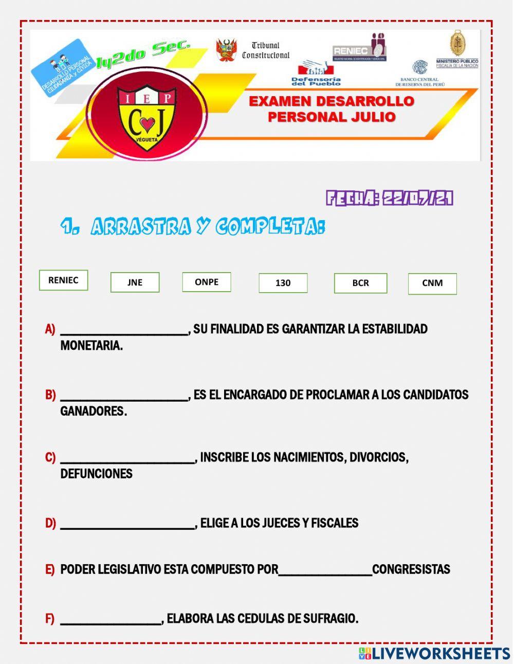 Evaluación desarrollo personal