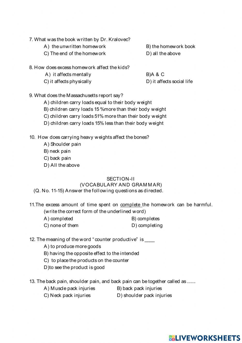 9th class -unit 3- Homework-worksheet 5