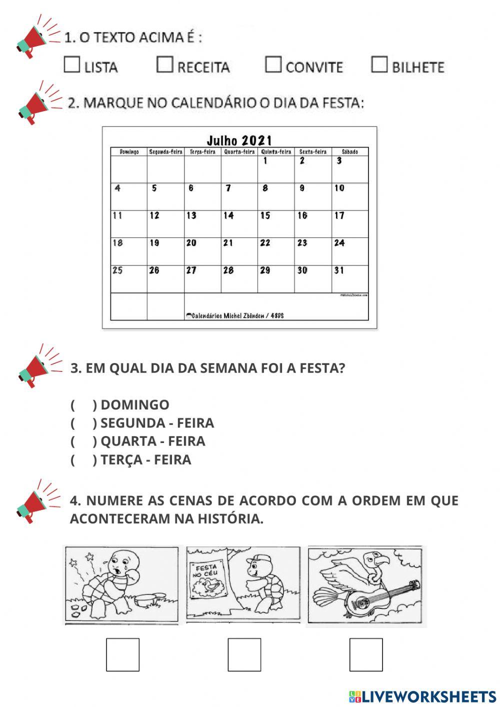 Atividade história festa no céu