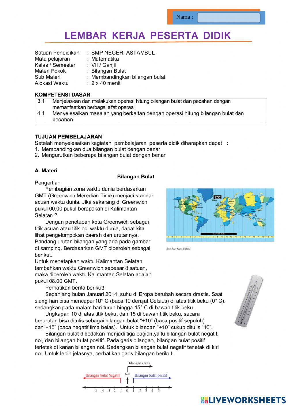 Membandingkan Bilangan Bulat