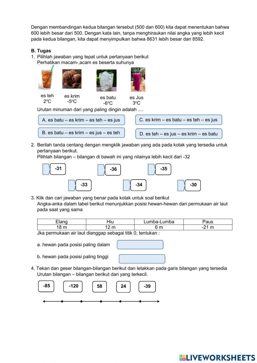 Membandingkan Bilangan Bulat
