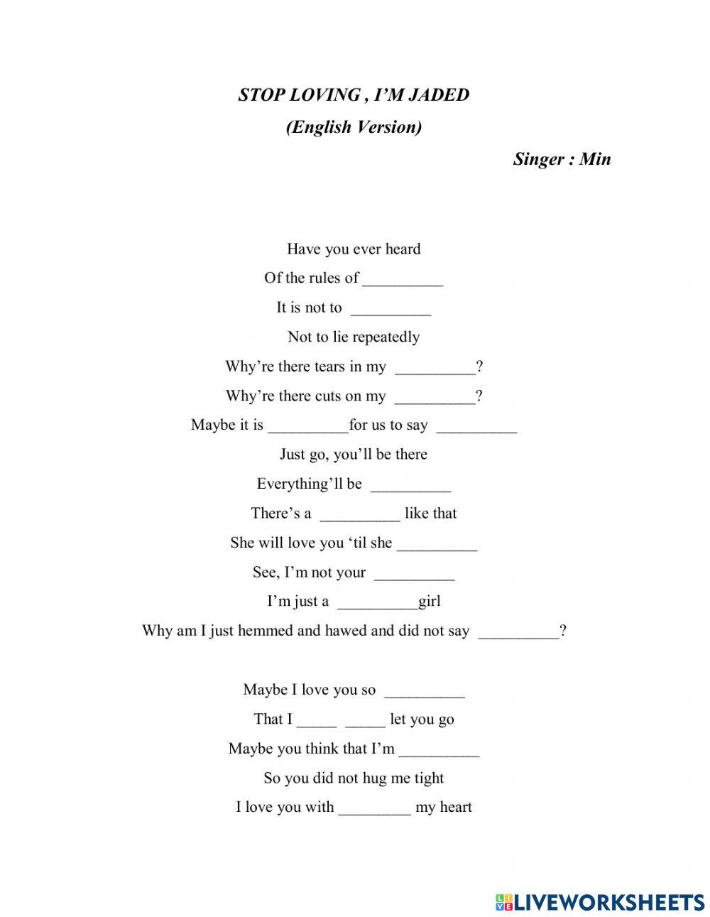 Stop loving , i'm jaded