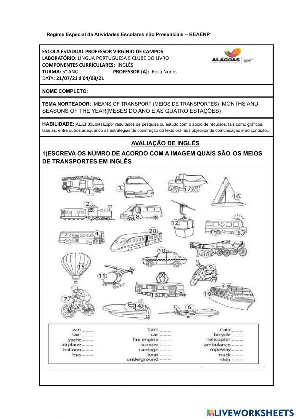 Avaliação de Inglês 5° A -21-07-2021  A  04-08-2021-Vírginio